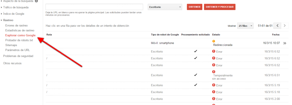 Error 403 al rastrear como google