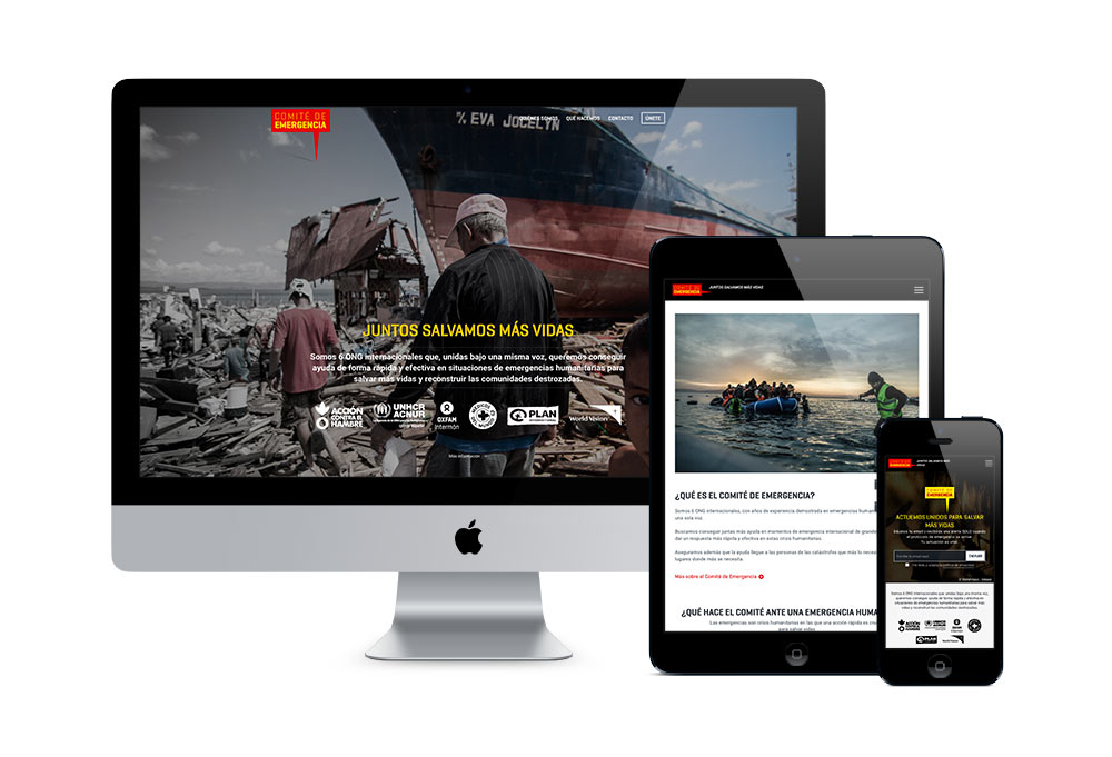 Montaje del diseño realizado por Flat 101 para la web de Comité de Emergencia.